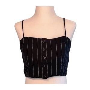 Forever 21 Linen Pinstripe Camisole Top‎ Black White Button Front M